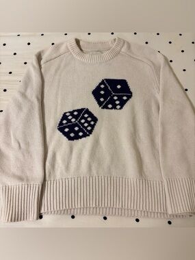 Abercrombie & Fitch White/Cream Crewneck Cotton Sweater with Navy Dice Size S